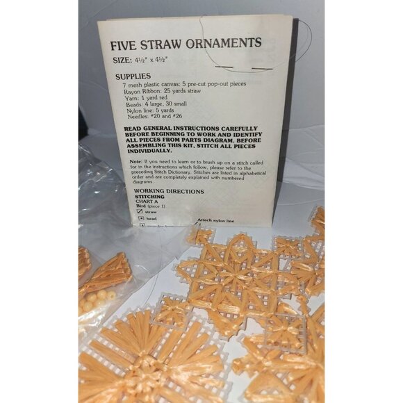 Vintage Straw Ornament Kit  4.5"x 4.5"  DIY Craft Set  Includes Beads Yarn Plast - Picture 2 of 8